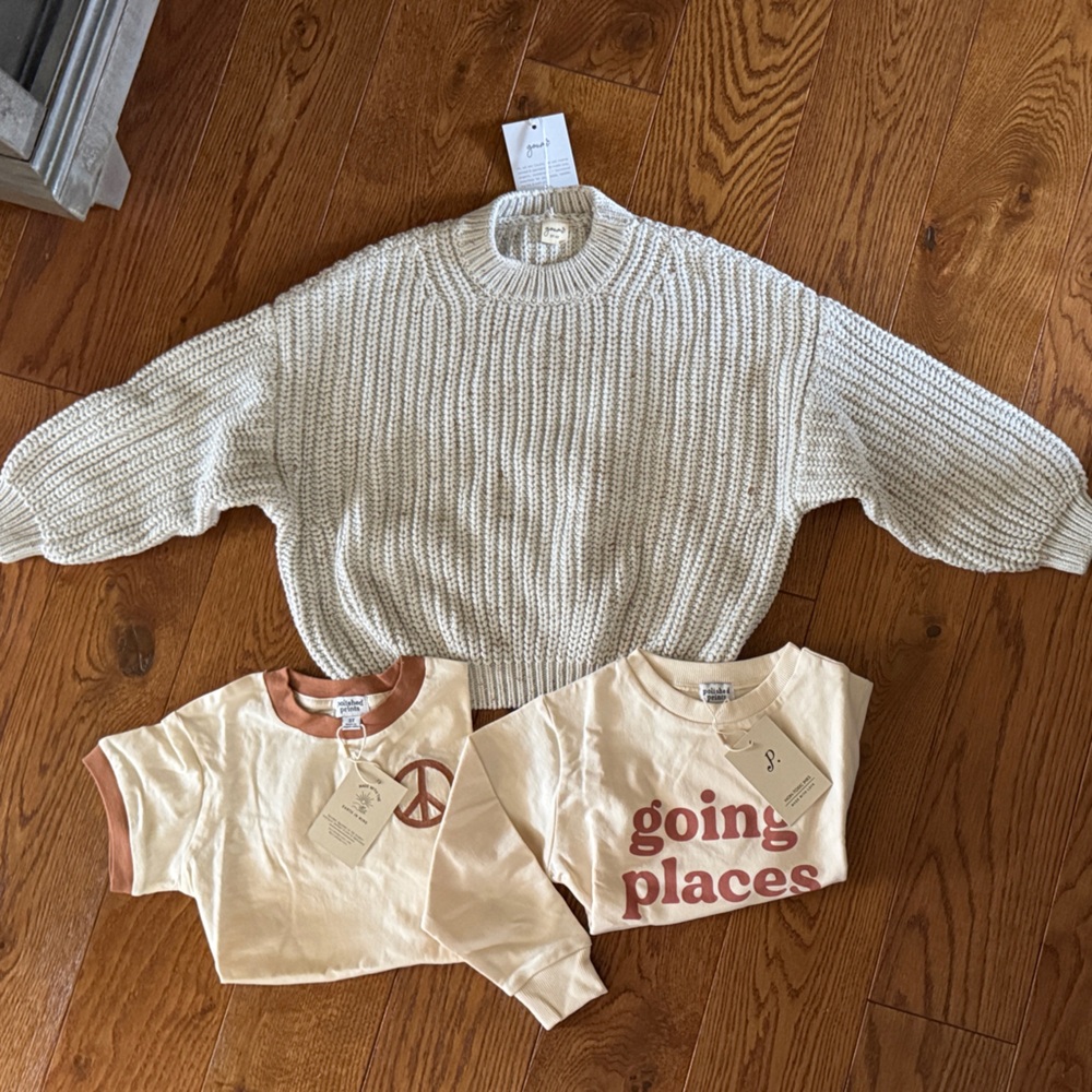 Cozy Fall Cream and Gray Kids Sweater Set